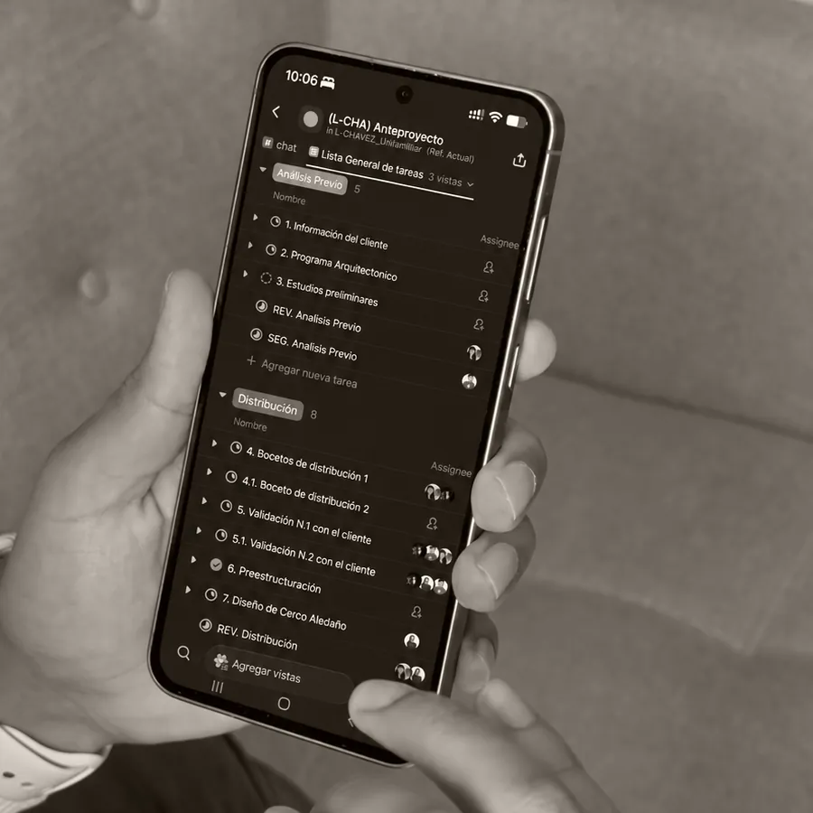 App ClickUp con el cronograma de trabajo · Proyecto Chávez · Huaraz, Áncash